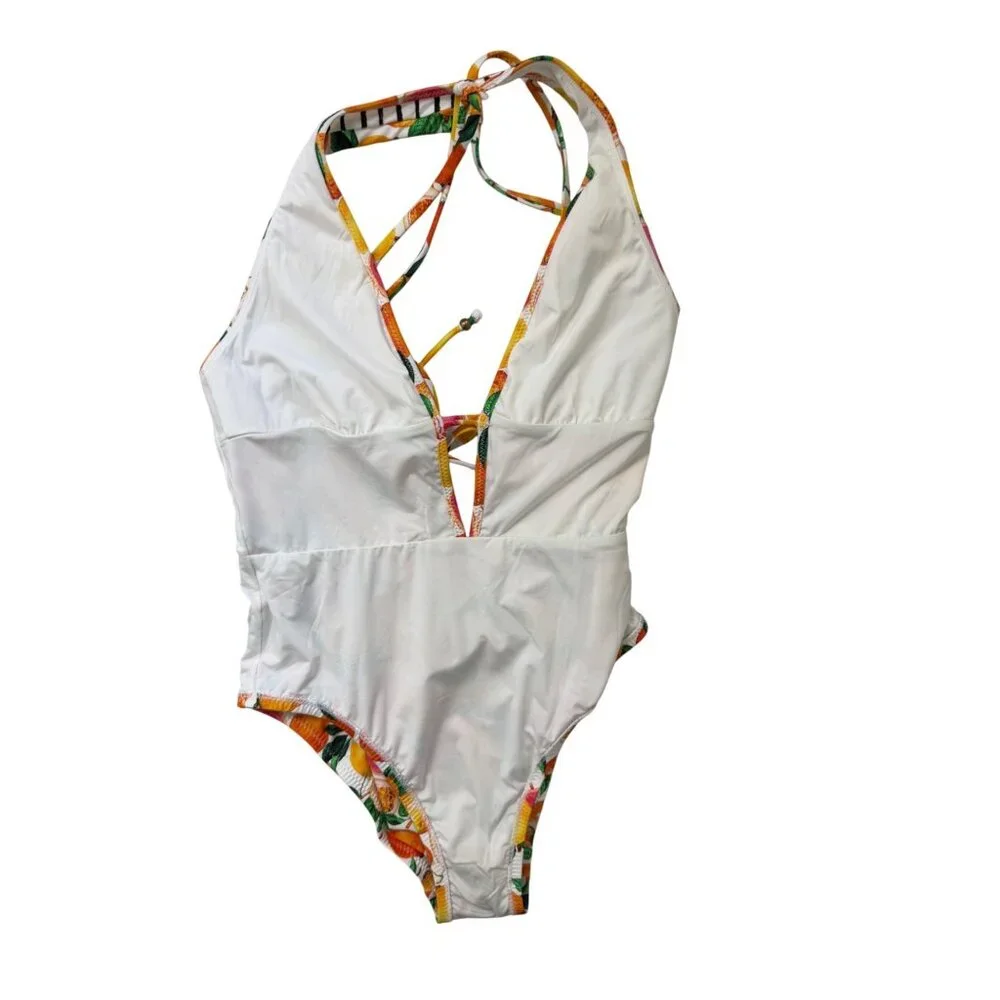 Nanette Lepore Tutti Fruitti Goddess Printed Plunge One-Piece Swimsuit Sz. 2 - Picture 5 of 8